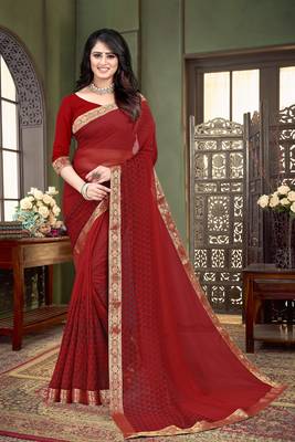 red  Soft Chiffon saree with blouse piece 1