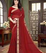red  Soft Chiffon saree with blouse piece