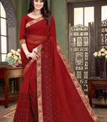 red Soft Chiffon saree with blouse piece