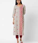 Grey woven cotton ethnic-kurtis