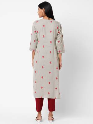 Grey woven cotton ethnic-kurtis 2