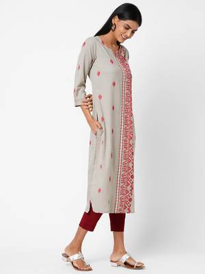 Grey woven cotton ethnic-kurtis 3