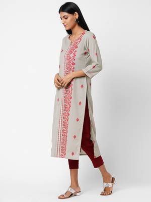 Grey woven cotton ethnic-kurtis 4