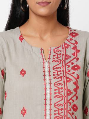 Grey woven cotton ethnic-kurtis 5
