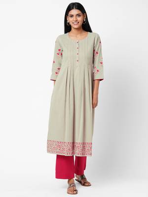 Grey printed cotton ethnic-kurtis 1