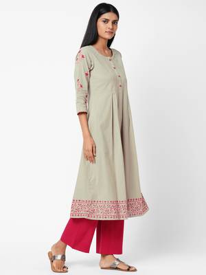 Grey printed cotton ethnic-kurtis 3