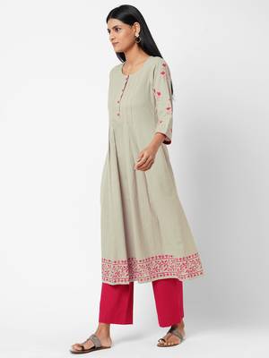 Grey printed cotton ethnic-kurtis 4