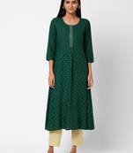 Green printed rayon ethnic-kurtis
