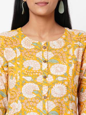 Yellow printed cotton ethnic-kurtis 5
