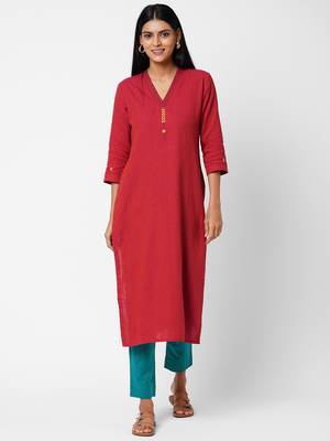 Red embroidered cotton ethnic-kurtis 1