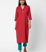 Red embroidered cotton ethnic-kurtis