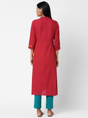 Red embroidered cotton ethnic-kurtis 2