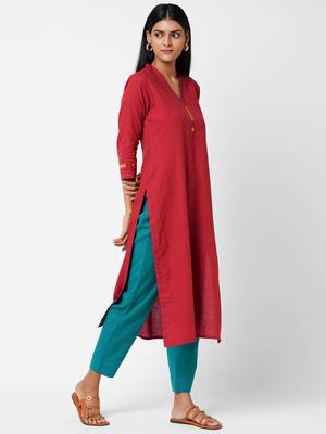 Red embroidered cotton ethnic-kurtis 3