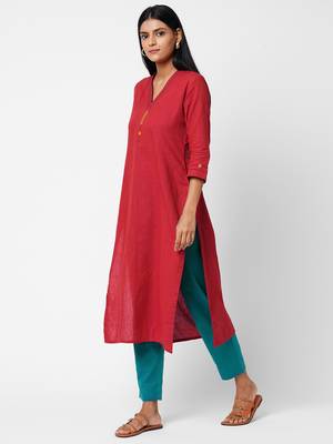 Red embroidered cotton ethnic-kurtis 4