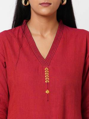 Red embroidered cotton ethnic-kurtis 5