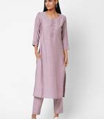 Purple embroidered viscose ethnic-kurtis