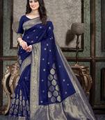 blue Banarasi Silk saree with blouse piece