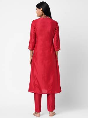 Rani-pink embroidered art silk ethnic-kurtis 2