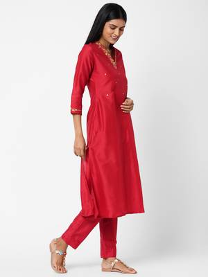 Rani-pink embroidered art silk ethnic-kurtis 3