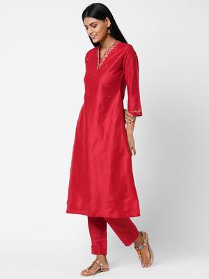 Rani-pink embroidered art silk ethnic-kurtis 4