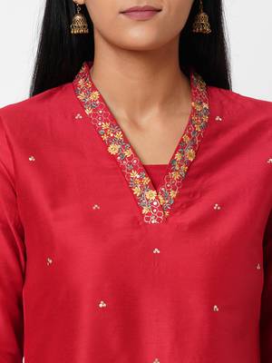 Rani-pink embroidered art silk ethnic-kurtis 5