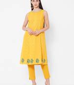 Yellow printed jacquard ethnic-kurtis