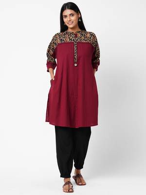 Maroon printed cotton ethnic-kurtis 1