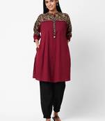 Maroon printed cotton ethnic-kurtis