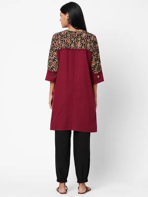 Maroon printed cotton ethnic-kurtis 2