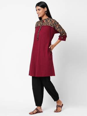 Maroon printed cotton ethnic-kurtis 4