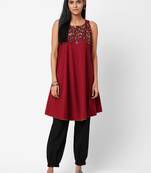Maroon printed cotton ethnic-kurtis