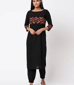 Black embroidered cotton ethnic-kurtis