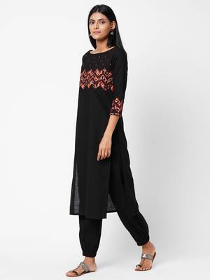 Black embroidered cotton ethnic-kurtis 4