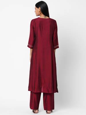 Maroon embroidered silk ethnic-kurtis 2