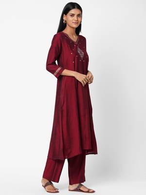 Maroon embroidered silk ethnic-kurtis 3