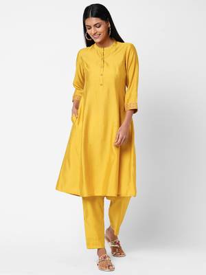 Yellow embroidered viscose ethnic-kurtis 1