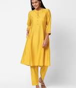 Yellow embroidered viscose ethnic-kurtis
