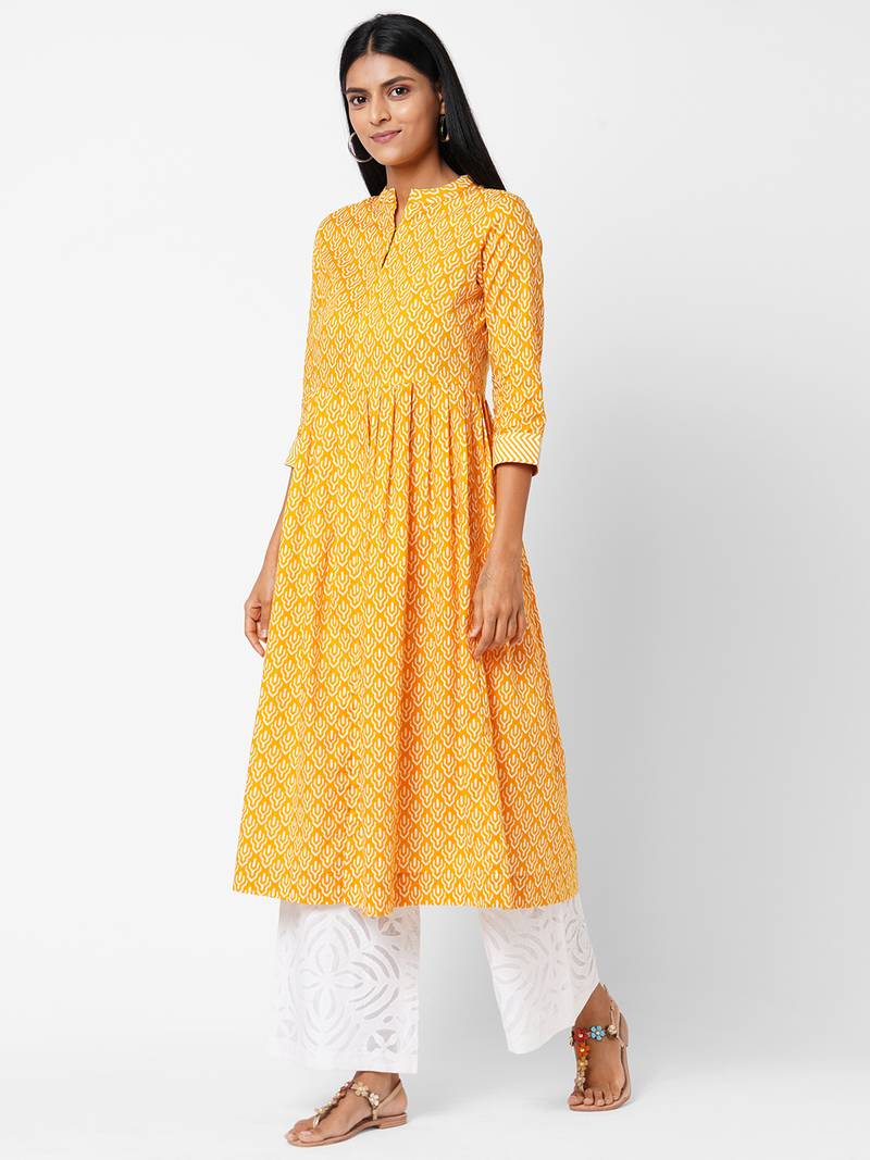 Yellow printed cotton ethnickurtis Kami Kubi 3640491