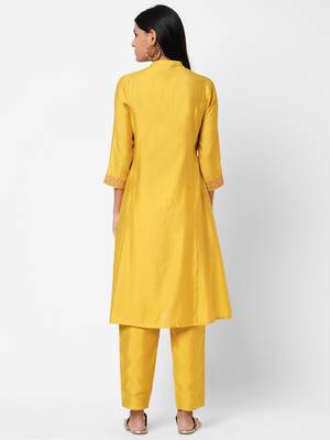 Yellow embroidered viscose ethnic-kurtis 2