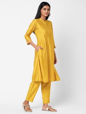 Yellow embroidered viscose ethnic-kurtis 3
