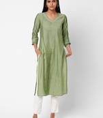 Green plain silk ethnic-kurtis