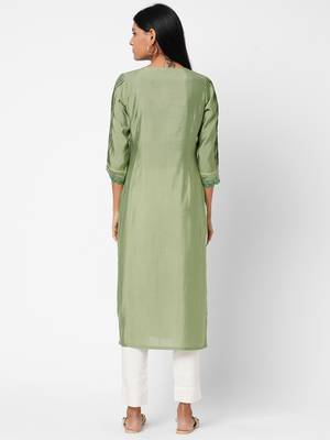 Green plain silk ethnic-kurtis 2