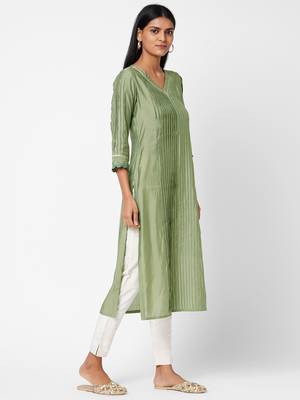Green plain silk ethnic-kurtis 3
