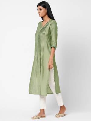 Green plain silk ethnic-kurtis 4