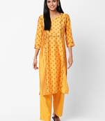 Yellow printed art silk ethnic-kurtis