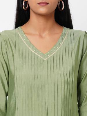 Green plain silk ethnic-kurtis 5