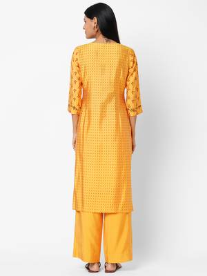 Yellow printed art silk ethnic-kurtis 2