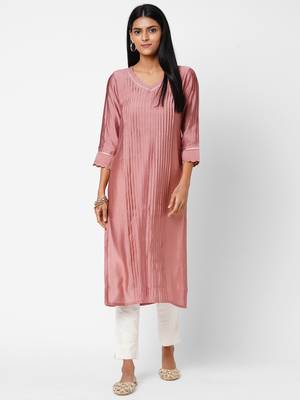 Pink plain silk ethnic-kurtis 1