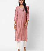 Pink plain silk ethnic-kurtis