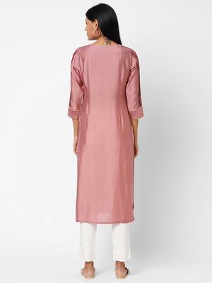 Pink plain silk ethnic-kurtis 2